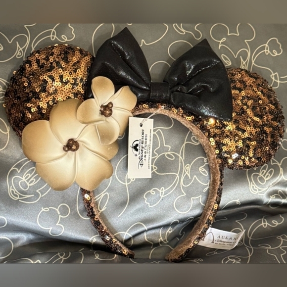 Disney Accessories - Disney Aulani Mouse Ears Headband with Bow and Flower - Black and Gold